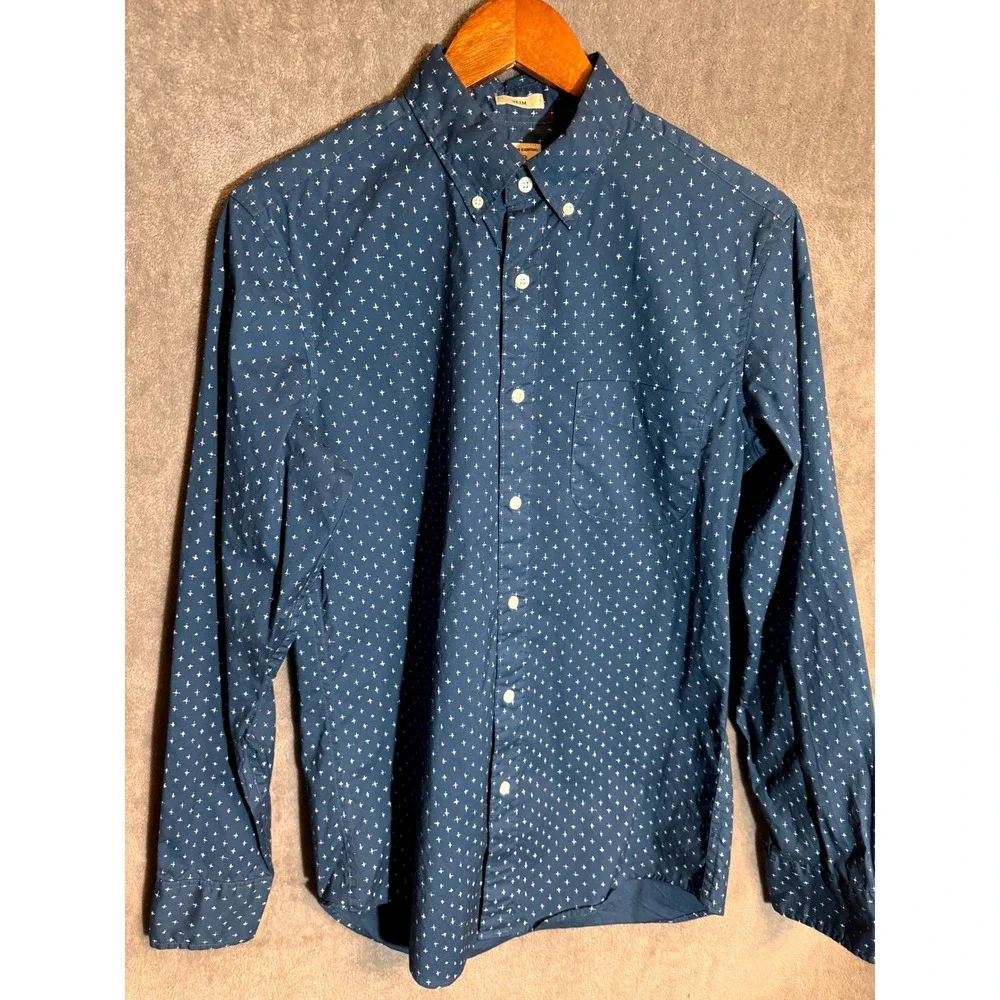 J.Crew Secret Wash Shirt Mens Small Slim Fit Blue Star Print Button Down Stretch